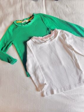 Mini Boden Bundle (2) long sleeve ribbed lace trim shirts 2-3yr